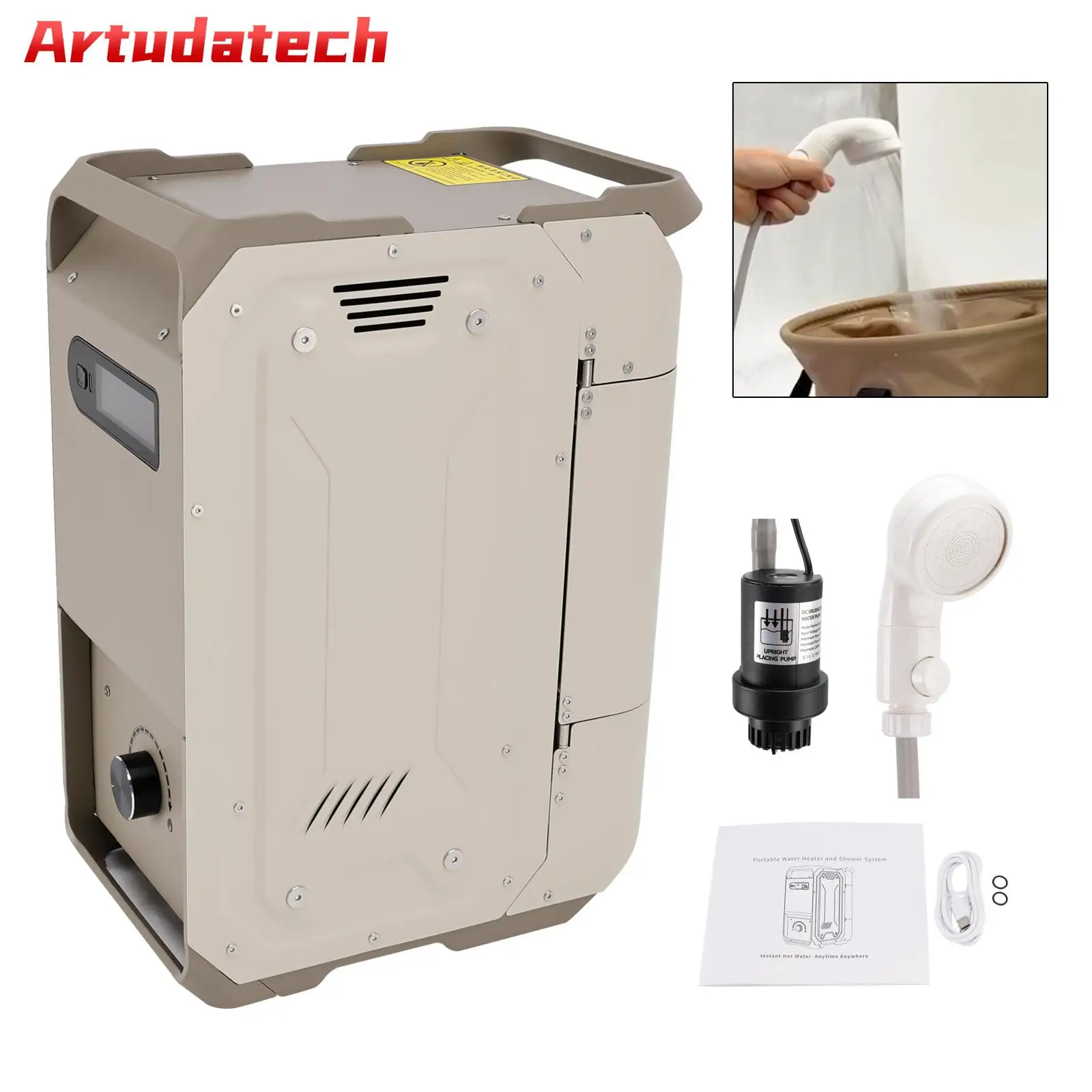 

Artudatech Portable Water Heater For RV Camping 7800mAh 3.3h Rechargeable Camping Cleaning