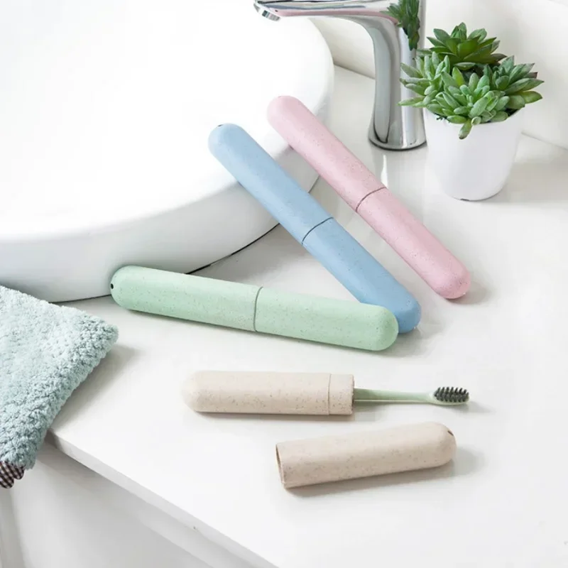 Nordic Style Bathroom Accessories Wheat Straw Toothbrush Holder Portable Travel Toothbrush Storage Boxs Homes Organizer Supplies