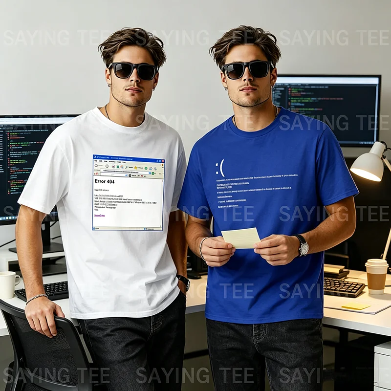 Lustiges Blue Screen of Death Geek Halloween Party Grafik-T-Shirt für Männer, Mode 404-Seiten-Druck, Programmierer Casual T-Shirt aus Baumwolle – Detail 4