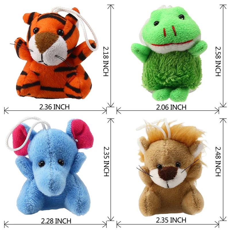 Juego de 24 Mini llaveros de animales de peluche, llavero pequeño de felpa, decoración para recuerdo de fiesta, maestro, premio de estudiante, regalo de relleno de bolsa Goody