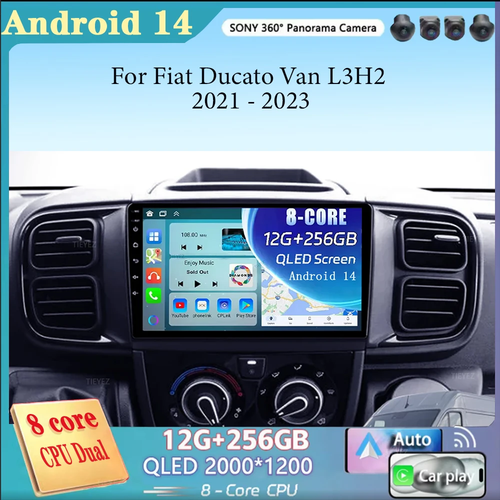 Andriod 14 Carplay Auto For Fiat Ducato Van L3H2 2021 - 2023 Car Radio Multimedia Video Player Stereo Navigation GPS DVD 4G WiFi