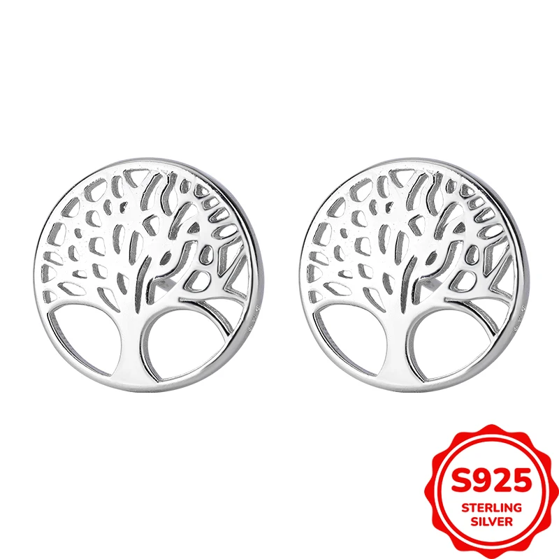 

Fashionable and Versatile Authentic S925 Silver Circle Hollow Tree Women's Earrings