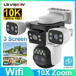 LS VISION 20mp 3 Screens Outdoor Surveillance Camera Wifi Camera 10X Zoom 10k PTZ Auto Tracking Two-way Audio Cctv Cam