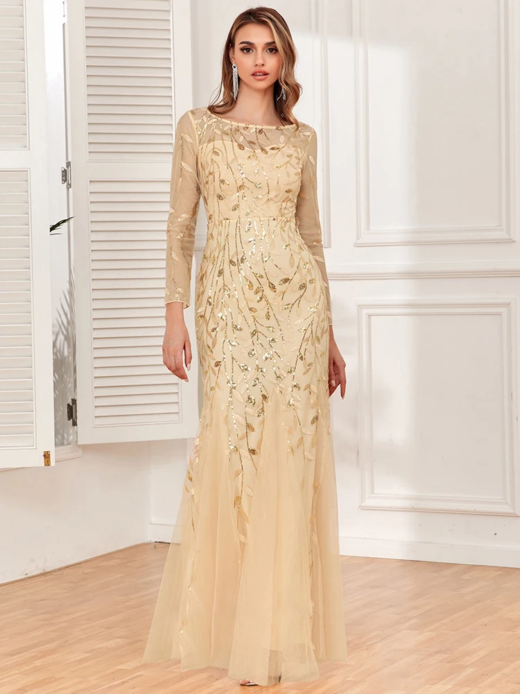 2024 heißer Verkauf Meerjungfrau Abendkleider Oansatz Volle Hülse Tüll Stickerei Lange Party Kleid Elegante Formale Kleid – Detail 12