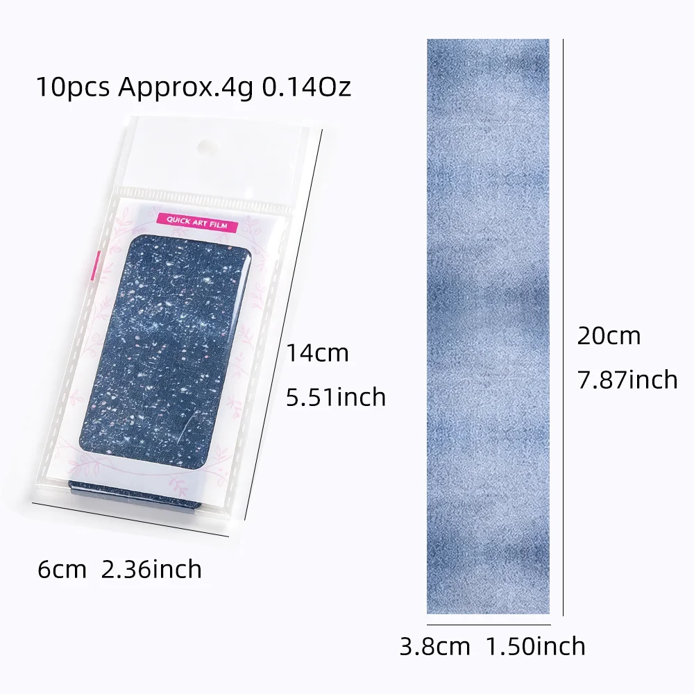10pcs Retro Jeans Textured Nail Foil Transfer Blue Washed Denim Heart Star Nail Transfer Starry Paper Frizzy Denim Nail Stickers