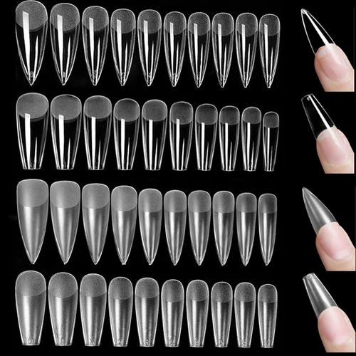 Imagen 2 del producto Cubierta completa esculpida, puntas de uñas postizas transparentes, sistema de extensión de uñas de Gel, ataúd, puntas de uñas postizas, herramienta de manicura de práctica DIY