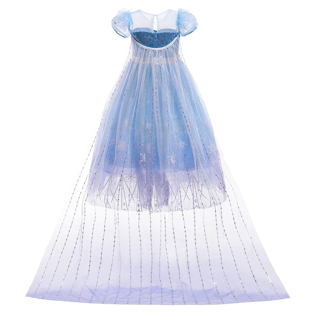 Girls Elsa Cosplay Princess Costume Frozen Role Play Dress Up Fancy Frocks Party Gown Sequin Mesh Vestidos Girls Birthday Dress