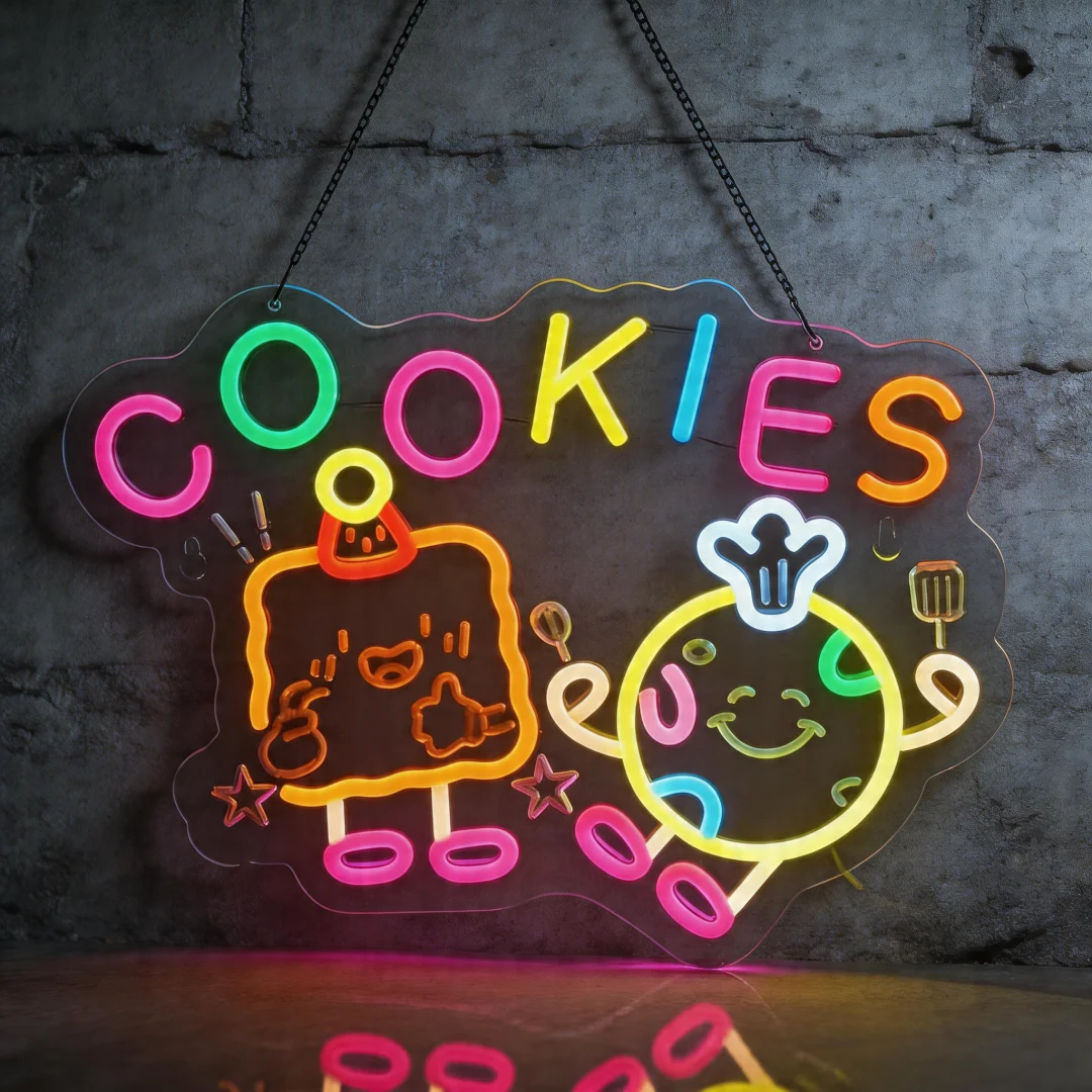Cookie LED Neon Sign Dimmable Ultra Bright Neon Wall Art Decor, USB Powered Neon Light for Bakery, Cafe, Home & Store Decoration