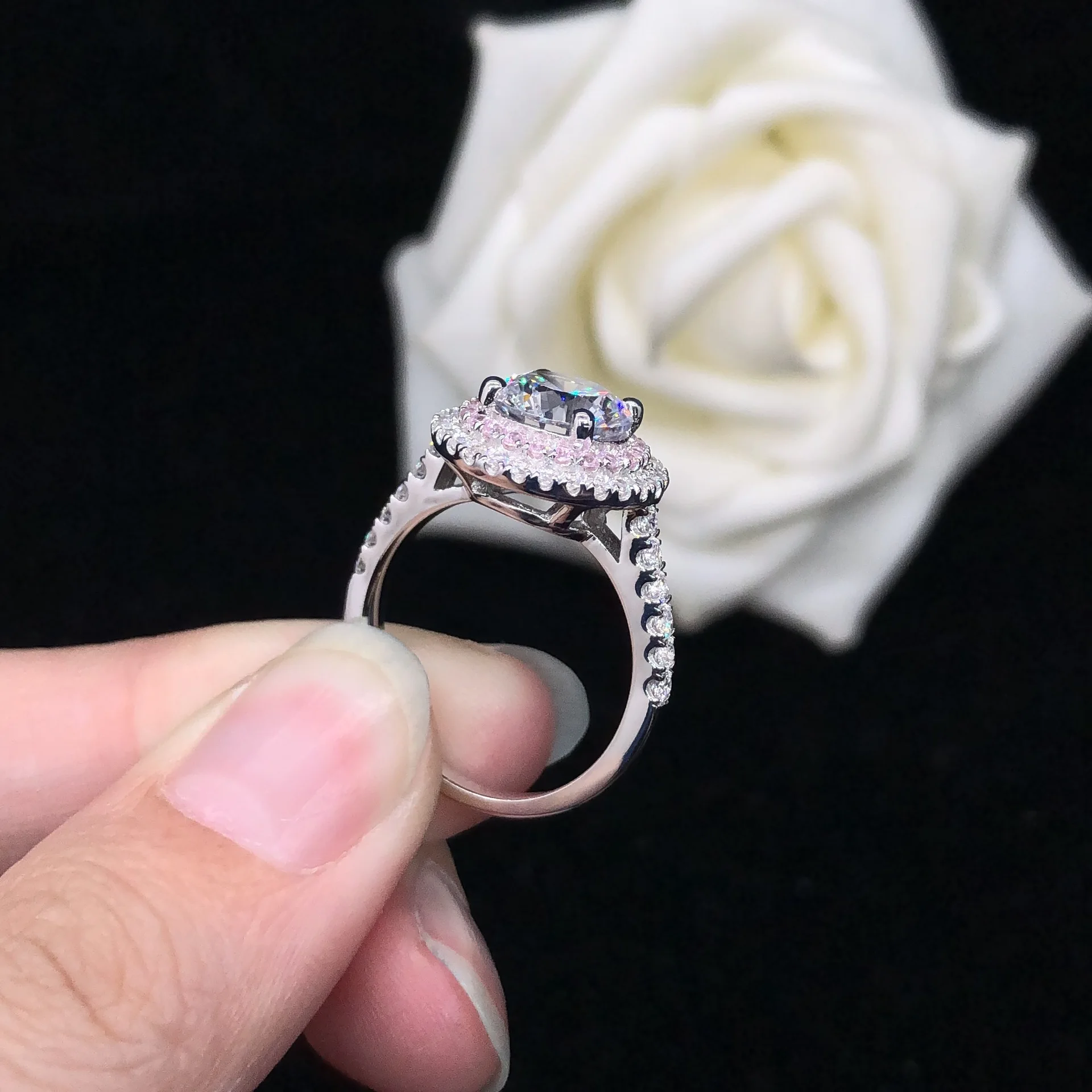 Boutique PT950 platinum diamond ring female fashion double ring platinum ring female 2 carat moissanite ring for girlfriend