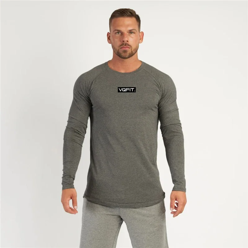 2023 Gym Bodybuilding Training Long Sleeve T-shirt Men Sport Slim Fit Fitness Tops Cotton Breathable Running Autumn Winter Shirt