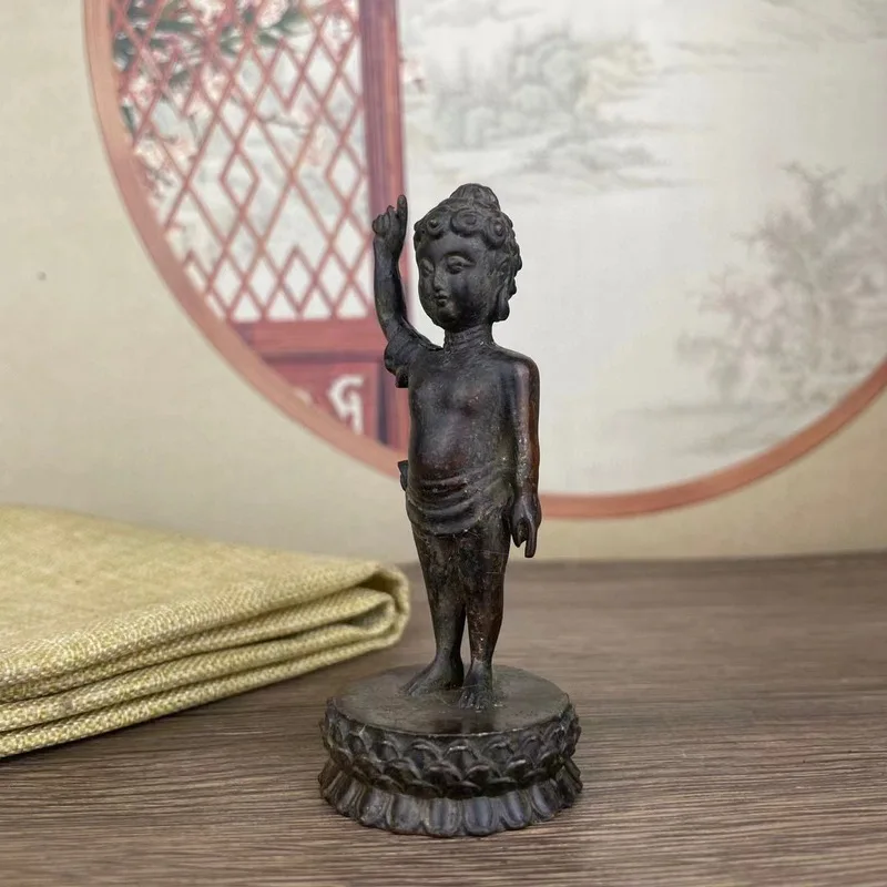 Antique-style distressed Prince Buddha statue desktop ornament, brass bathing Buddha, Shakyamuni bathing Buddha, copper home dec