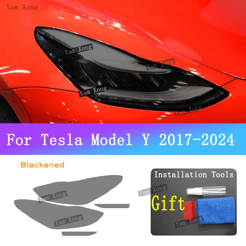 Para Tesla Model Y 2017-2024 Auto faro negro cubierta trasera película luz delantera luz trasera TPU películas protectoras blindadas transparentes