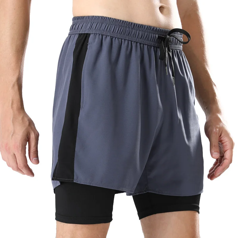 

Fashion 2 In 1 Shorts Running Fitness Jogging Patchwork Breathable Bottoms Causal Pockets Workout Training Jogging Men Shorts