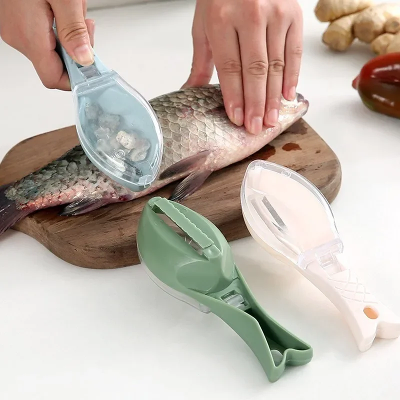 Fish Scales Graters Scraper Fish Cleaning Tool Scraping Scales Device with Cover Home Fishing Cleaning Peeler Kitchen Tool