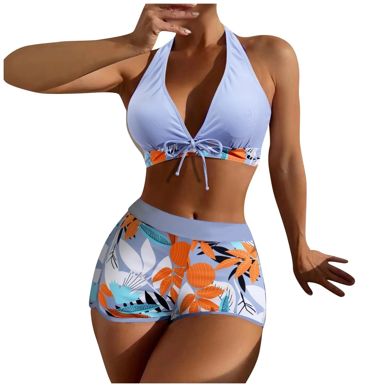 Women\'S Paneled Printed Swimsuit Ladies Split Boxer High Waist Swimsuit Two-Piece Set Kostium Damski для полных Bikini Atrevidos