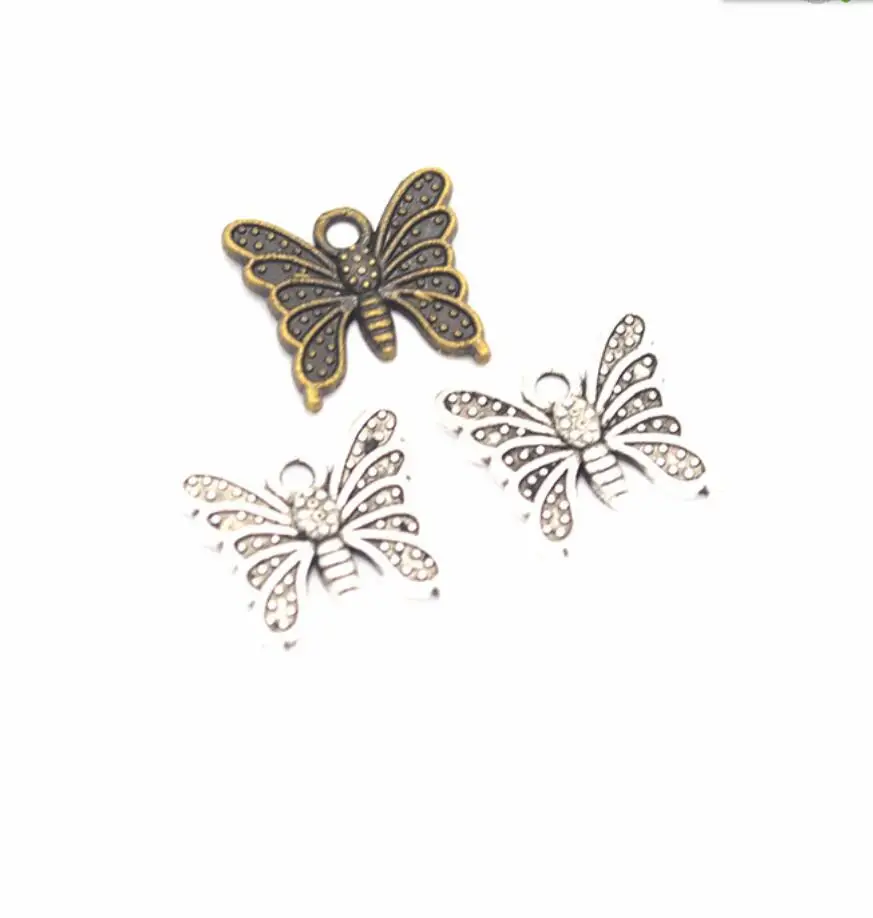 10pcs Charms Lovely Butterfly 15*14mm Antique Silver Color Pendants Making DIY Handmade Tibetan Finding Jewelry F0665