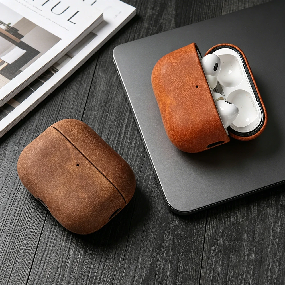Premium-Leder-Kopfhörerbox für Airpods Pro 3 4 Pro3 Pro 2 Pro2 Airpods4 Airpods3 Ohrhörer-Etui Drahtlose Bluetooth-Hartschalenhülle