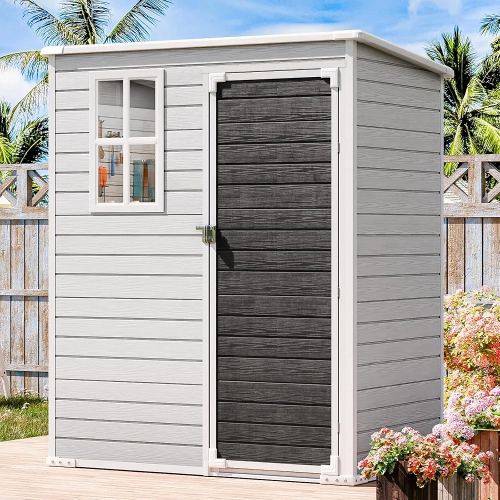 Outdoor Resin Storage Shed with Floor, 5x3 FT Plastic Sheds Kit, Waterproof Outside Shelter for Garden Backyard