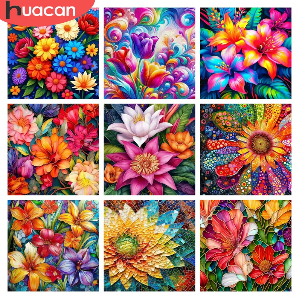Huacan diamante mosaico 5d flor colorido quadrado completo redondo girassol pintura diamante kit completo lírio floral artesanato