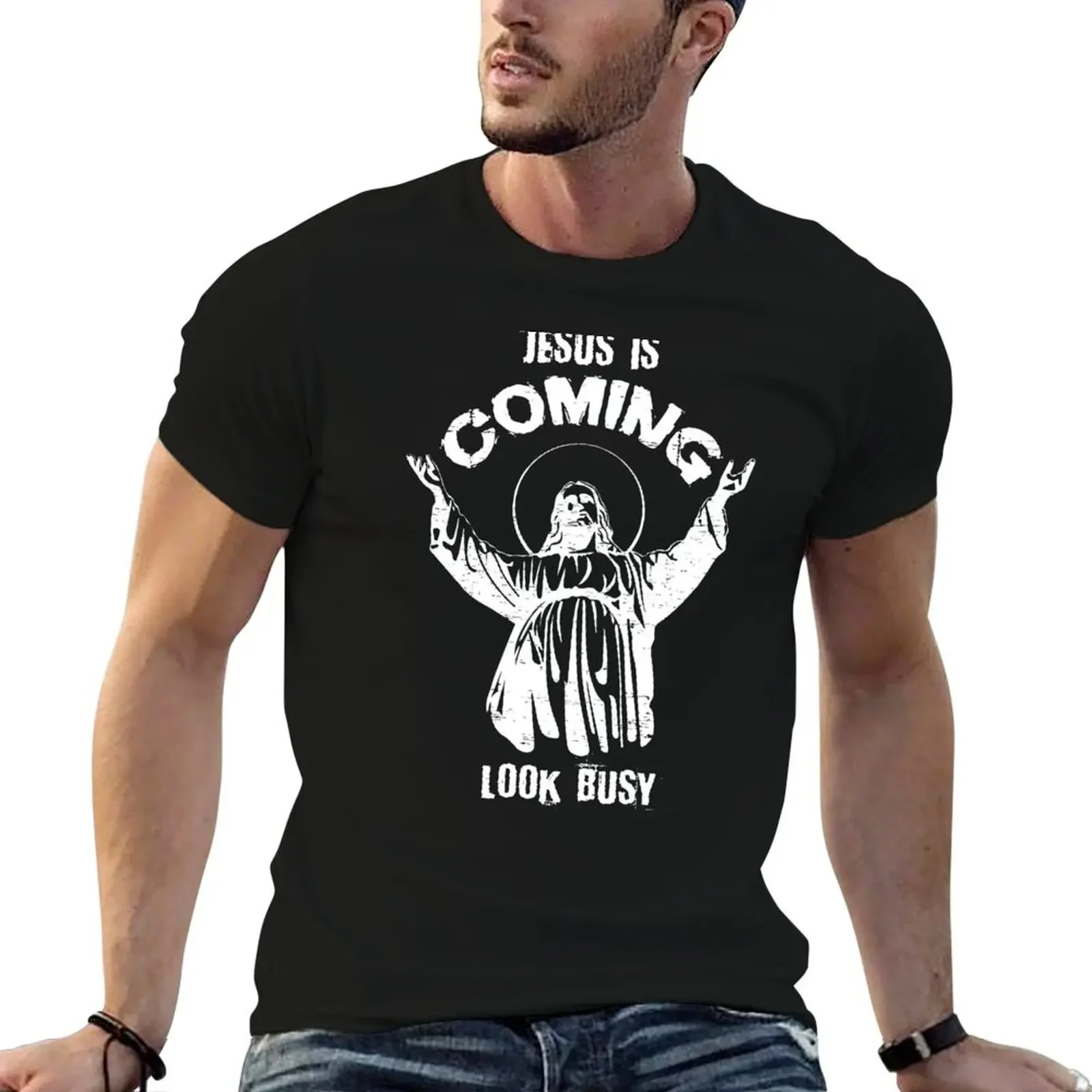 Jesus Is Coming Look Busy Christus Funny Easter Resurrection God Savior Bible Humor Gift Idea (white version) T-Shirt