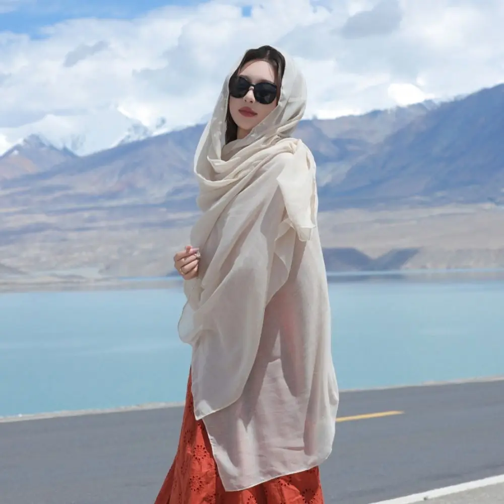 

Simple Bohemian Silk Scarf Shawls Korean Style Transparent Mesh Neck Scarves Neckerchief Sunscreen Hijab Wraps Party