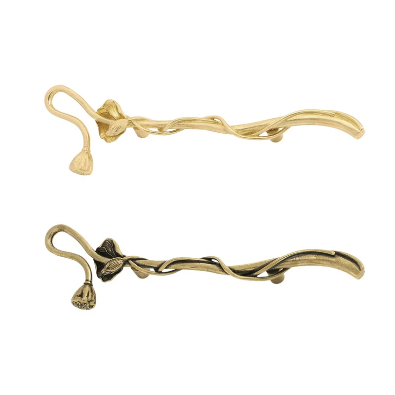 Elegant Brass Lotus Furniture Pull Handles Retro Bronze Long Cabinet Door Handle Drawer Knob For Kitchen Wardrobe Cupboard Pulls