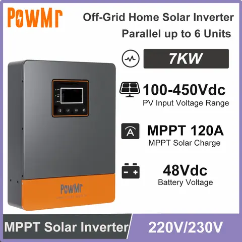 PowMr 7KW Hybrid Solar Inverter 48V DC to 230V AC Wtih 120A MPPT Solar Charger Parallel Off-Grid Inversor Fit Lithium Batteria