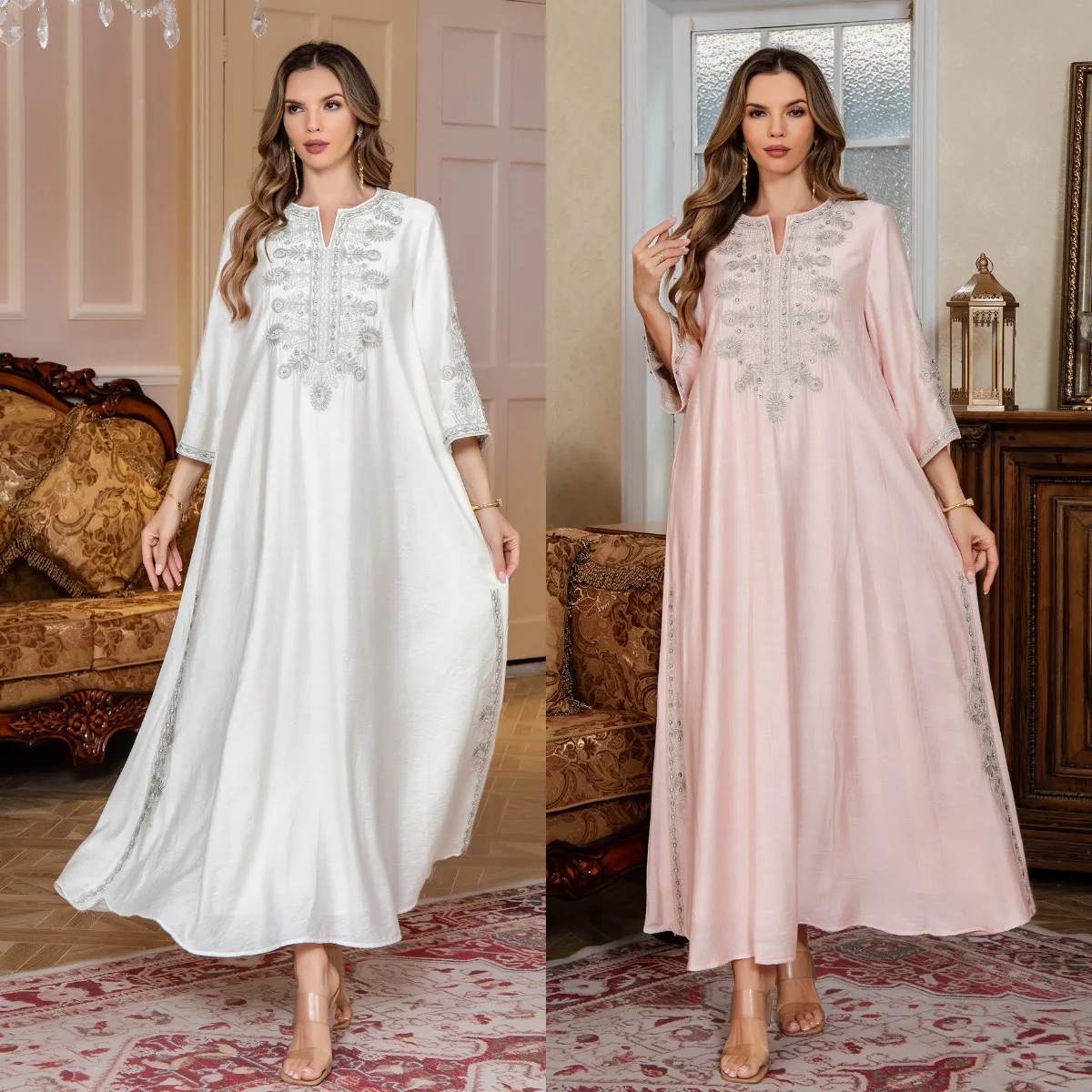 

Арабское мусульманское женское платье-абайя с вышивкой, длинная юбка, вечернее платье в дубайском стиле, саудовская вышивка, роба