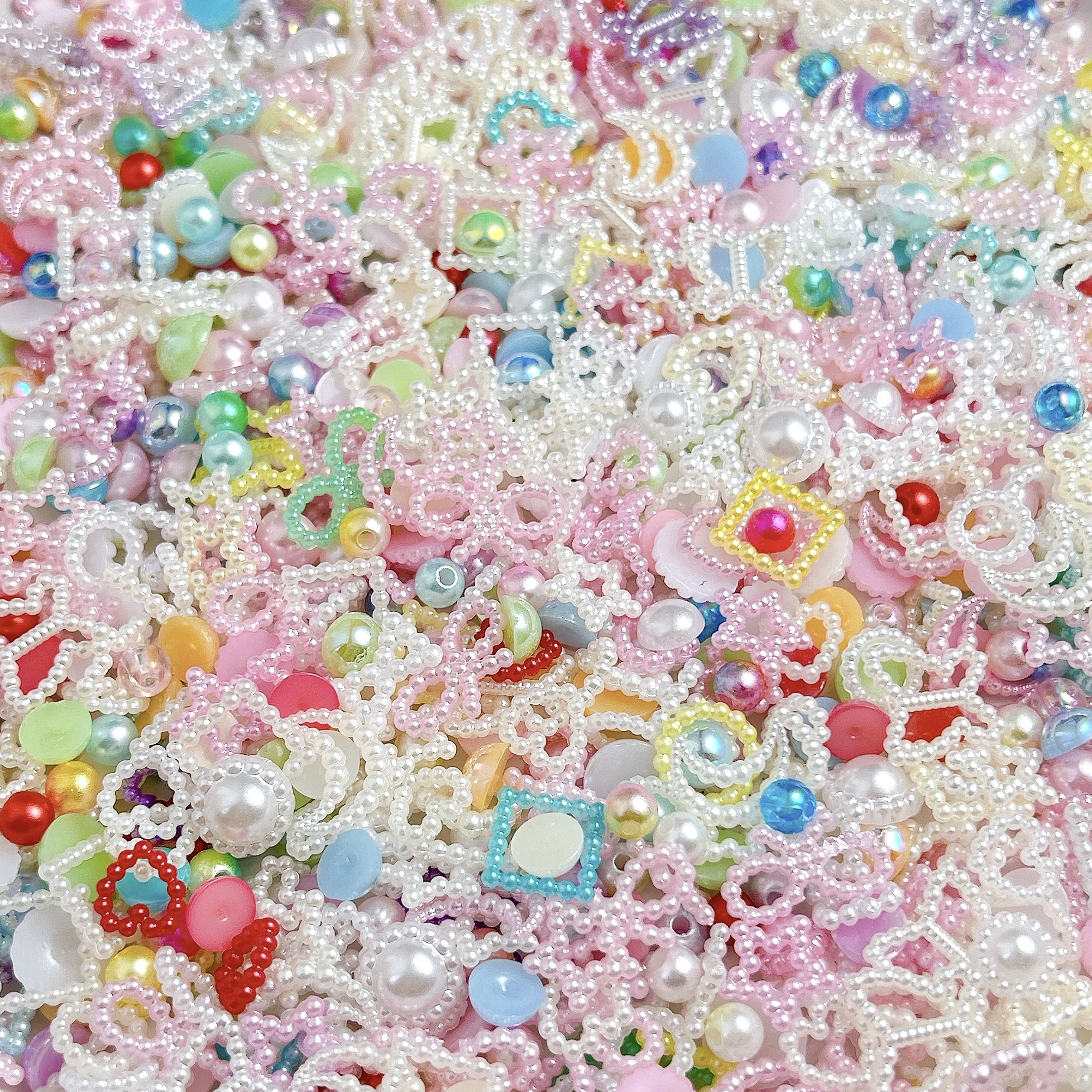 Hollowed-out Pearl Butterfly Heart Triangle Nail Charms Minimalist Colorful Glossy Pearls Nail Art Decorations for DIY Manicure