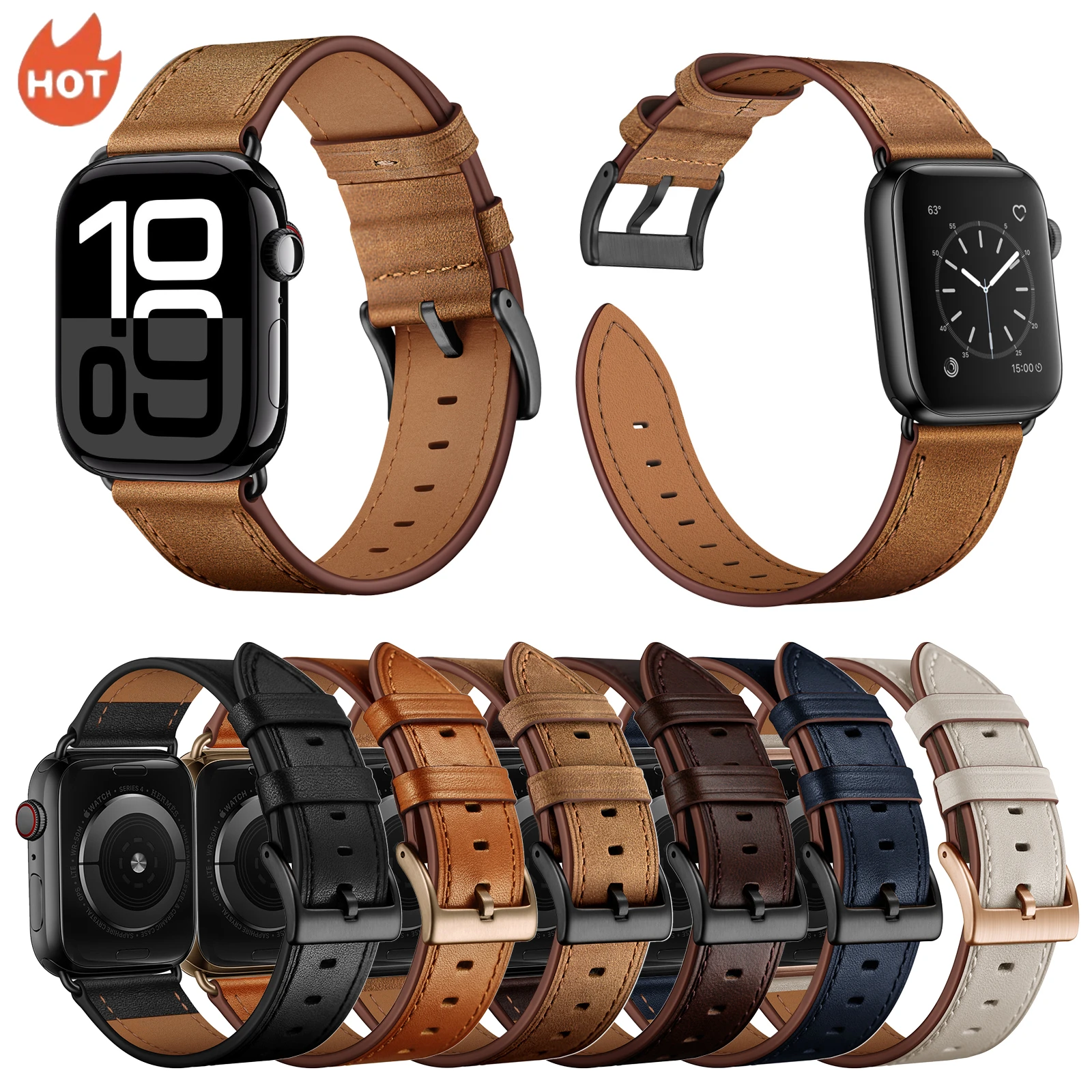 Кожаный ремешок для Apple Watch Ultra 49 мм 10 9 8 7 46 мм 45 мм 41 мм 44 мм 40 мм 42 мм Модный классический браслет iWatch 6 5 4 SE correa