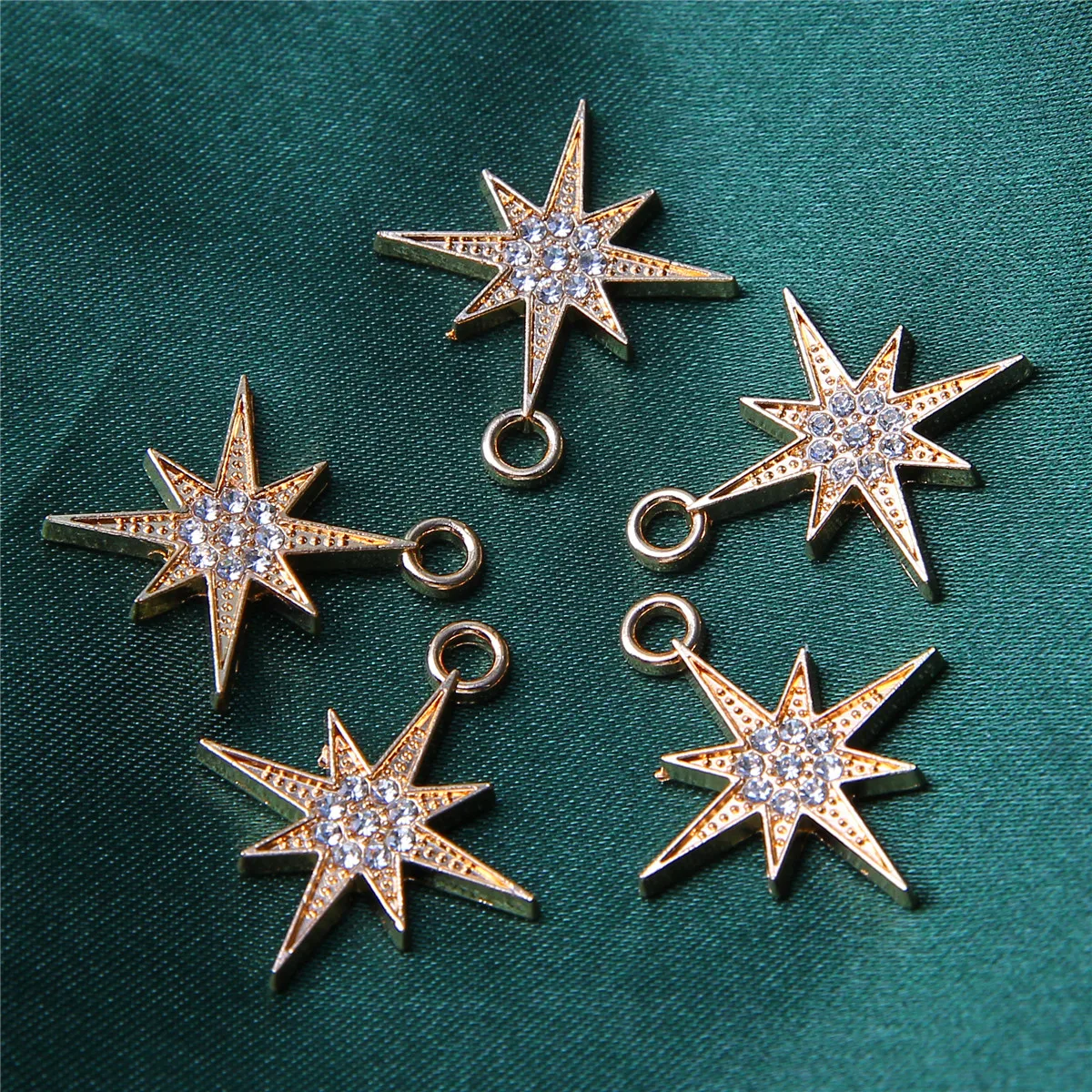 10pcs Fashionable Shiny Rhinestone Eight-pointed Star Pendant DIY Light Luxury Style Pendant Earrings Jewelry Making Accessories