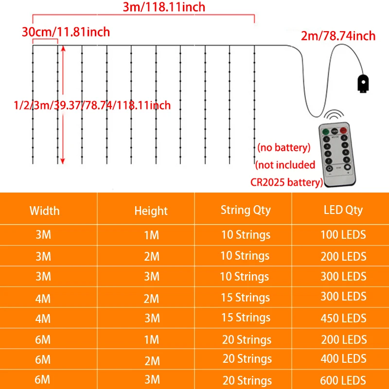 6/4/3M USB Curtain String Lights Fairy Light Christmas Garland Holiday 8 modes Led Light Party Wedding Home Bedroom Decoration