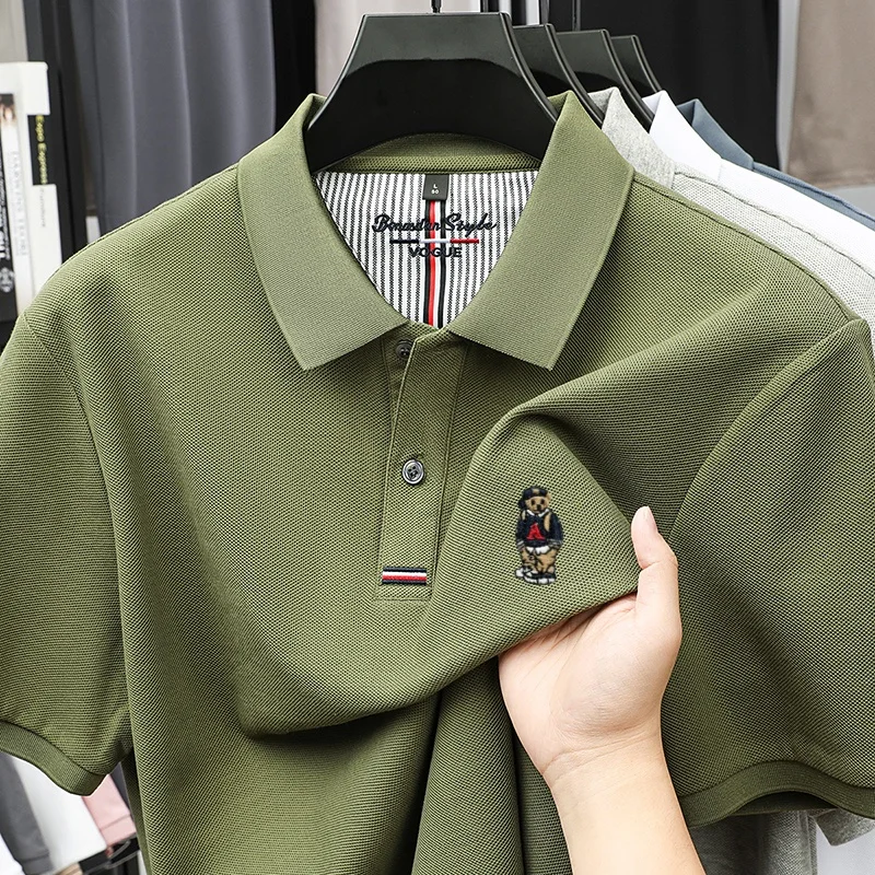 

100% чистый хлопок высококачественный мужской бренд новый вышитый медвежонок POLO рубашка летний комфорт воздухопроницаемая футболка качественные короткие рукава