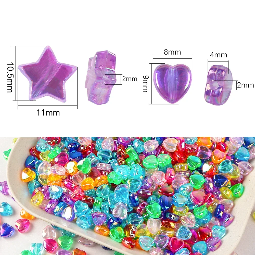 Perles intercalaires en acrylique mélangées, perles en acrylique, cœur, étoile, prostries mélangées, adt, bricolage, collier, boucles d'oreilles, accessoires, document, 100 pièces