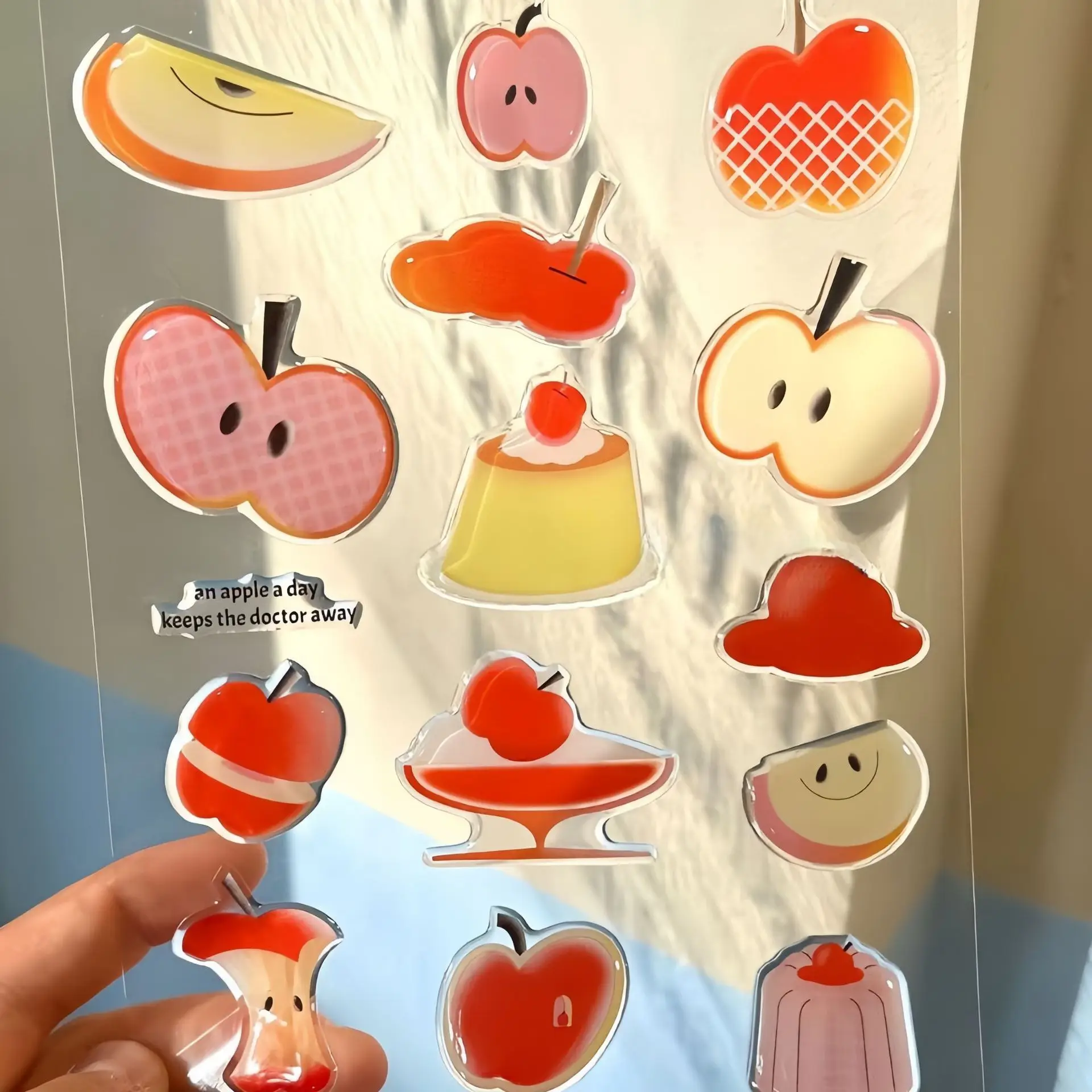 1Pc Retro Red Apple Jelly Relief Stickers for Phone Case Computer Headphones Fun Children's DIY 3D Epoxy Resin Stationery Decals