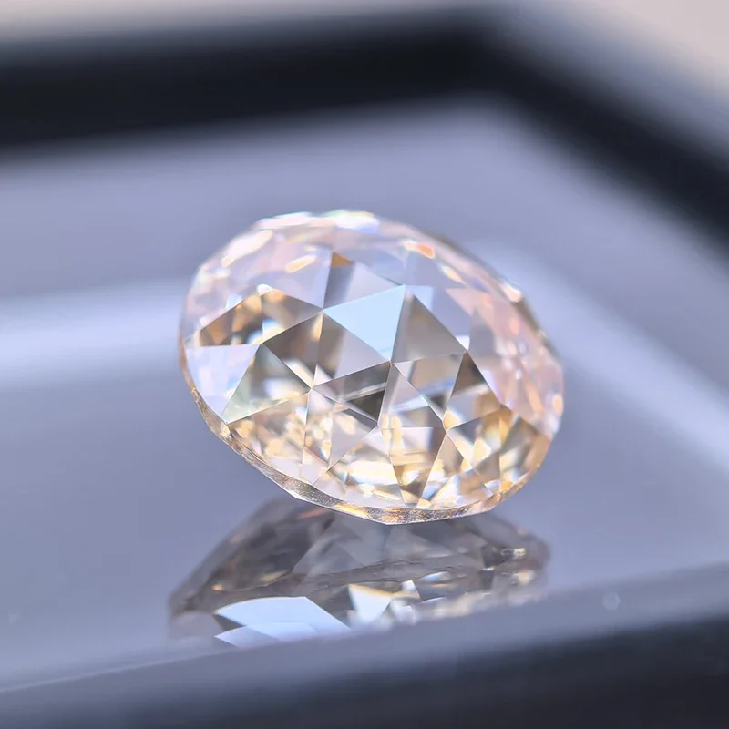 Moissanite Champagne Color Round Shape Double Faced Rose Cut Charms Beads for DIY Jewelry Making Materials with GRA Certificate