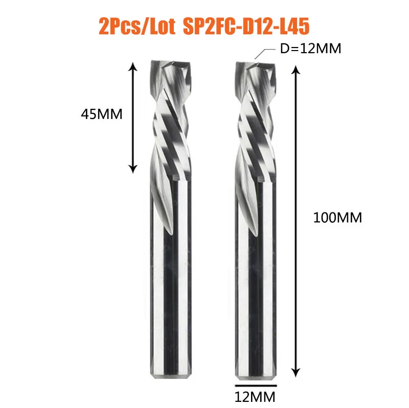 2 STUKS/SET Compressiefrees Houtbewerking Twee-snijdende Op & Neer Spirale Carbide Frees Routerbits Houtfrees