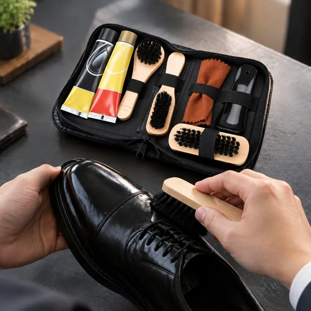 8PCS New Multi-Purpose Shoe Shine Care Kit Shoe Cleaning Neutral Color Polish Brushes Set Neutral Shoe Polish
