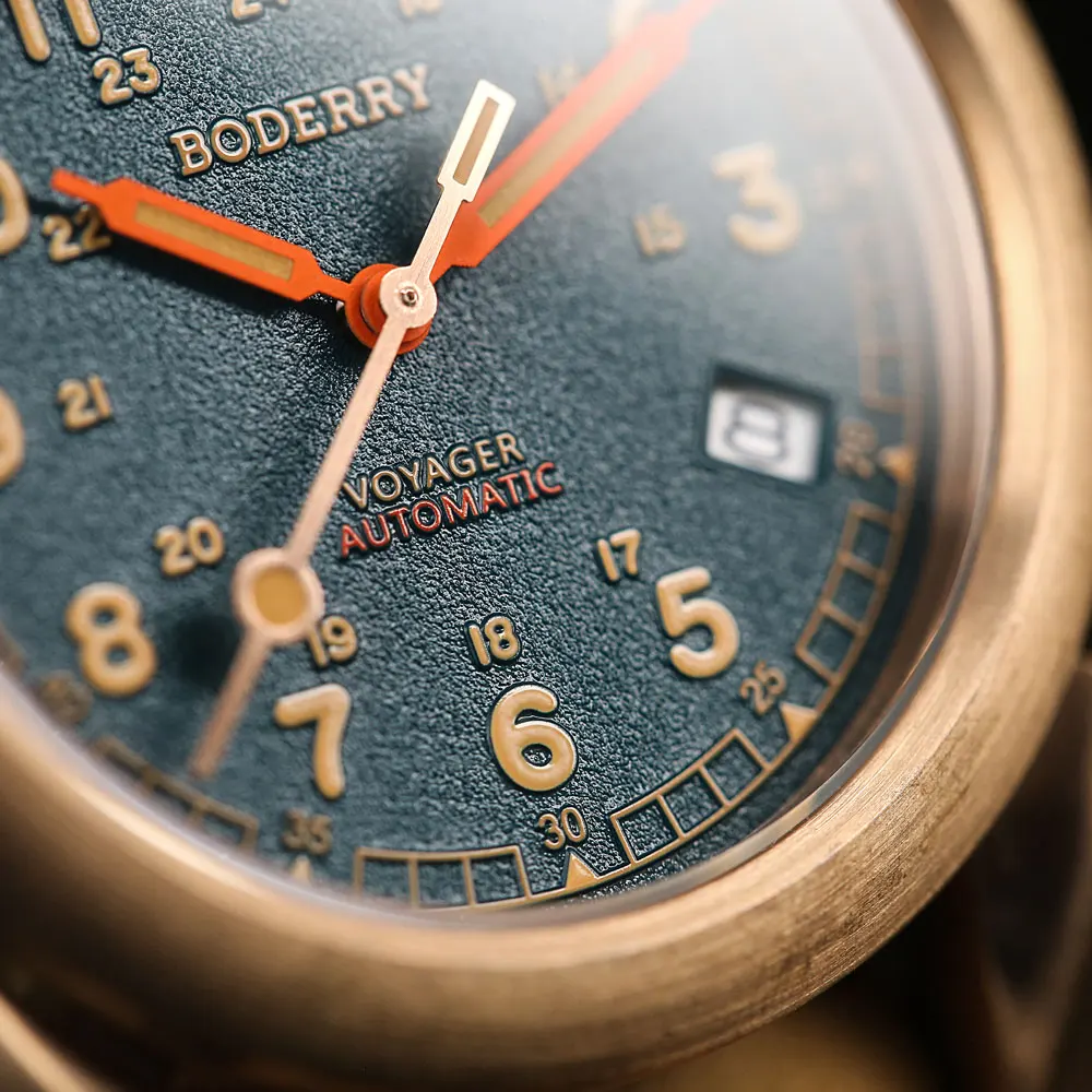 Boderry VOYAGER relojes de campo caja de bronce reloj mecánico automático 100M reloj impermeable reloj de pulsera militar Vintage para hombre