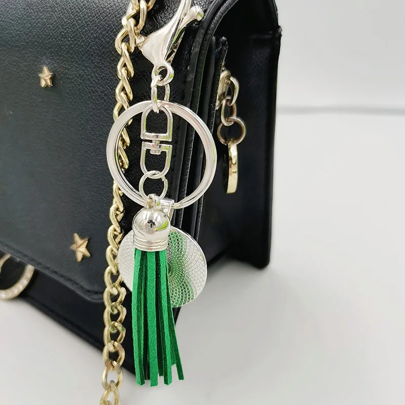 Charm Four Leaf Clover Keychain Green Blue Tassel Glass Crystal Pendant Fashion Women Lady Bag Charms Keyring Luck Jewelry