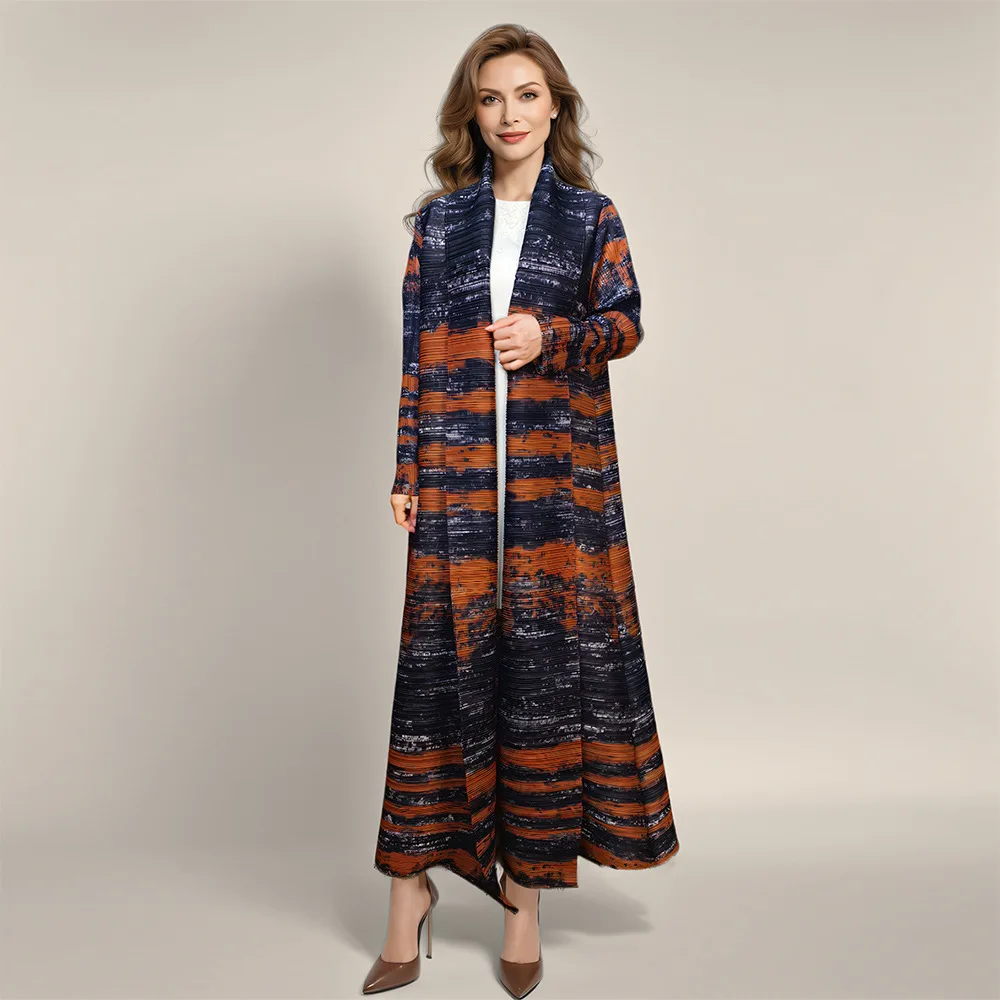 

Middle East plus size women's arabic robe long sleeve pleated holiday coat coat cape cardigan printed dress fashion simple tempe