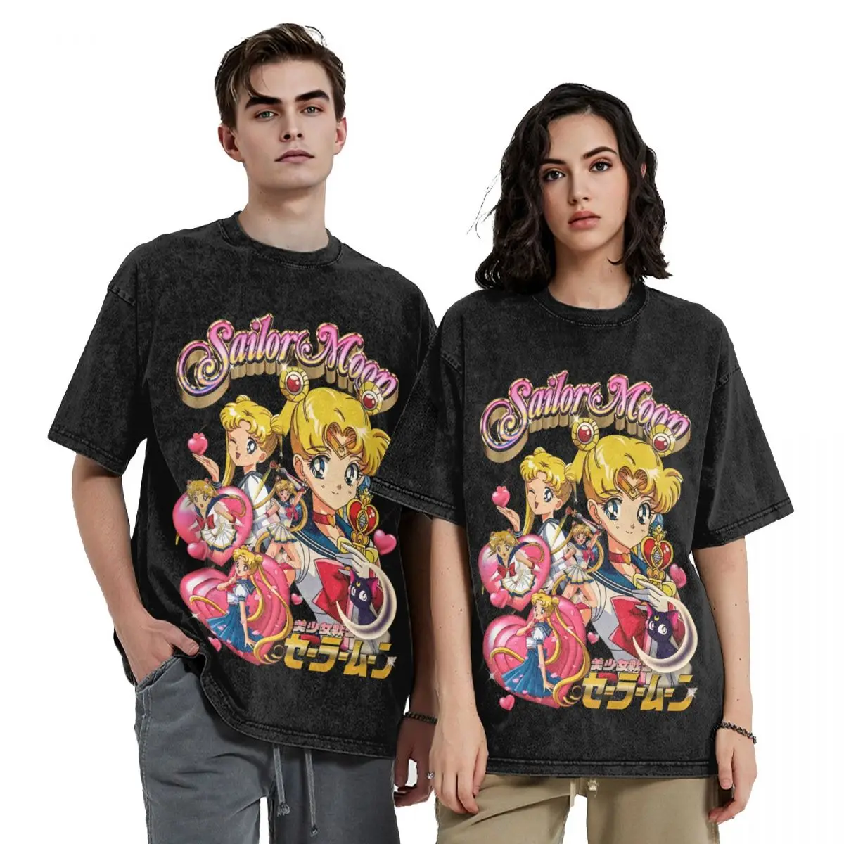 Sailors Moons Vintage Washed T Shirt Men Women 100% Cotton Casual T-Shirt O Neck Anime Tees Short Sleeve Clothes Plus Size