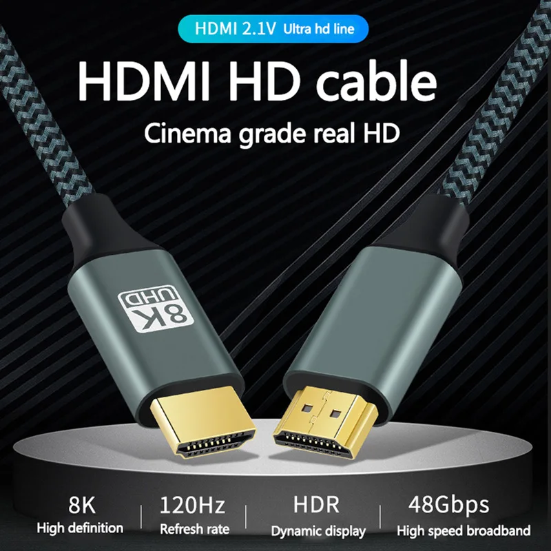 HDMI 2.1 Cable HDMI Cable 8K 60Hz 4K 120Hz 48Gbps Braided Cable EARC ARC HDCP Super High Speed ​​for HDTV Laptop Projector PS5