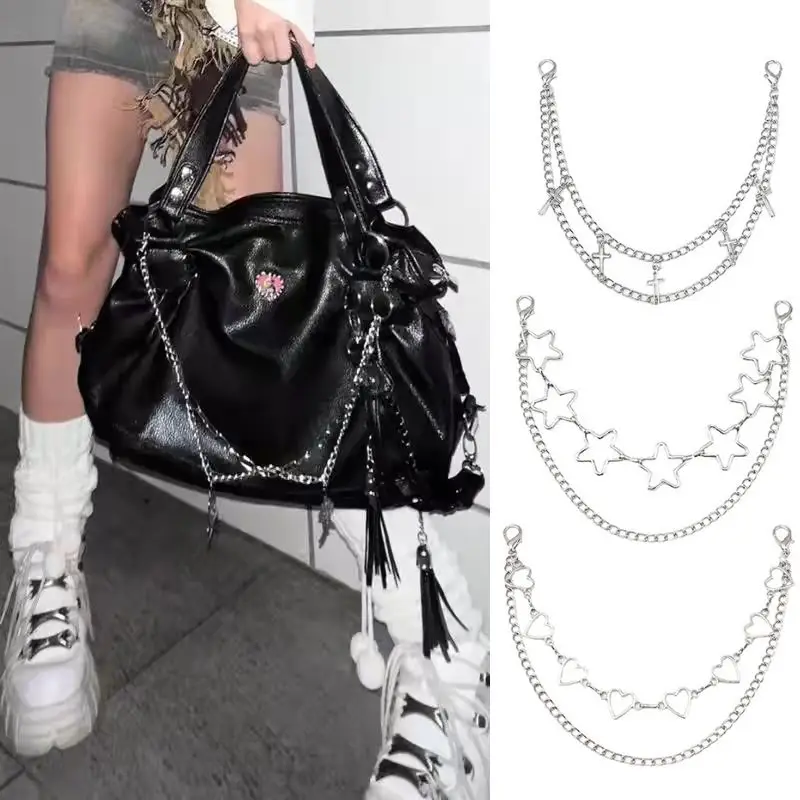 Y2k Metal Chain Strap For Bags Multi-layer Bag Chain Personality Bag Handle Pendant Fashion Delicate Metal Chain Ornaments