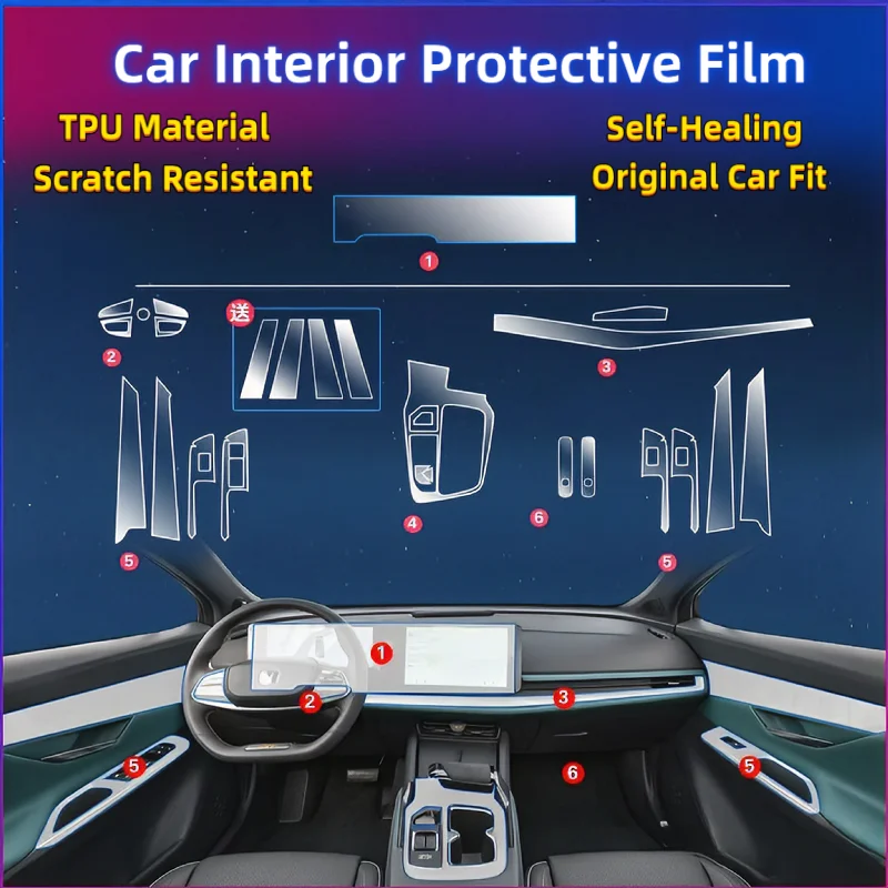 For 2023 2nd Gen Changan UNIT Dedicated Interior Film Center Console Gear Shift Screen Interior Transparent TPU Protective Film