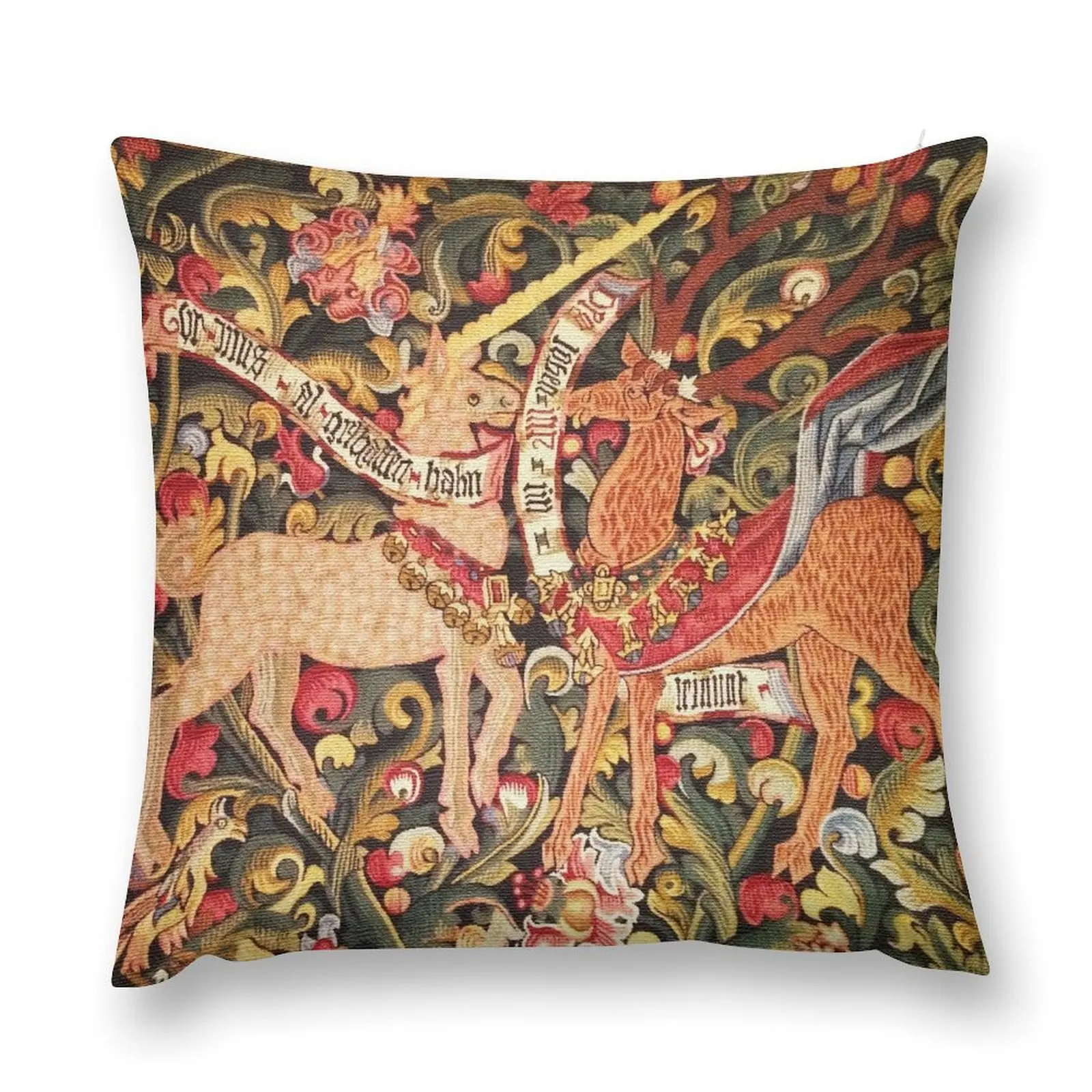 

UNICORN;DRAGON,LION,STAG AND OTHER ANIMALS Floral Medieval Tapestry Throw Pillow Decorative Cushions pillow