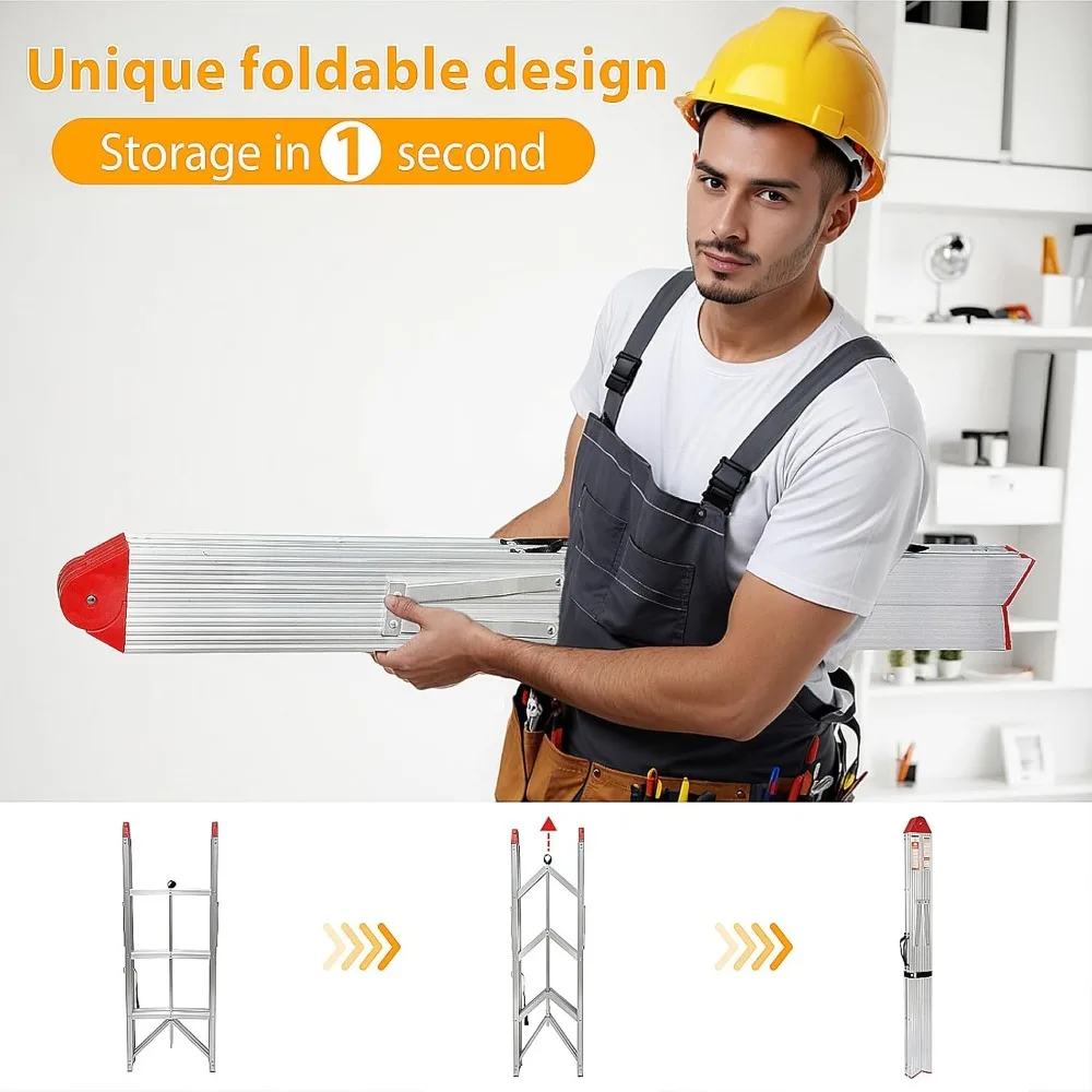 Scaletta pieghevole portatile in alluminio a 3 gradini, design compatto con telaio ad A, certificata EN131, ideale per uso domestico e inficina