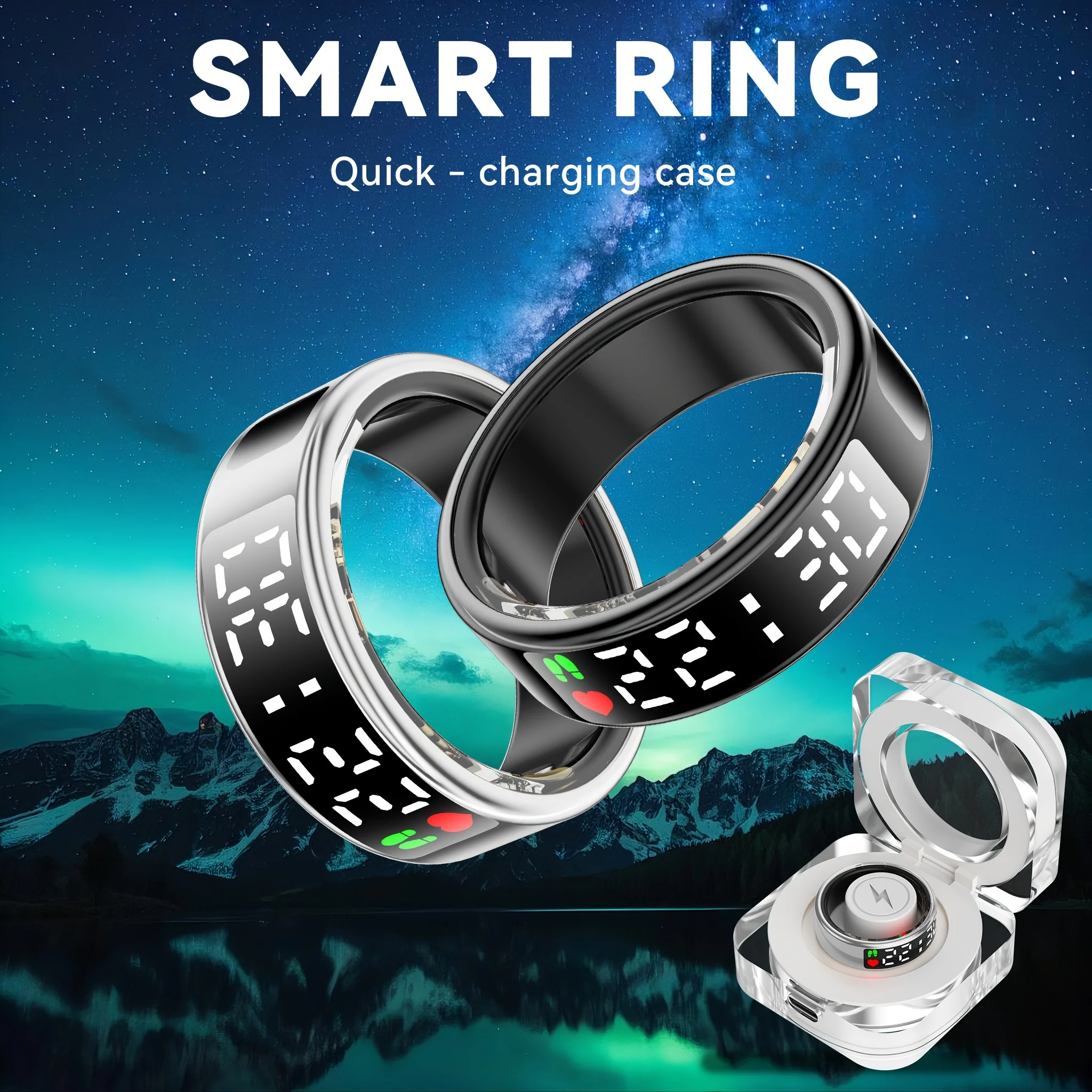 

2025 Smart Ring with Display Screen and Touch, Wireless Charging, Health Manager, 5 ATM Waterproof for Men Women