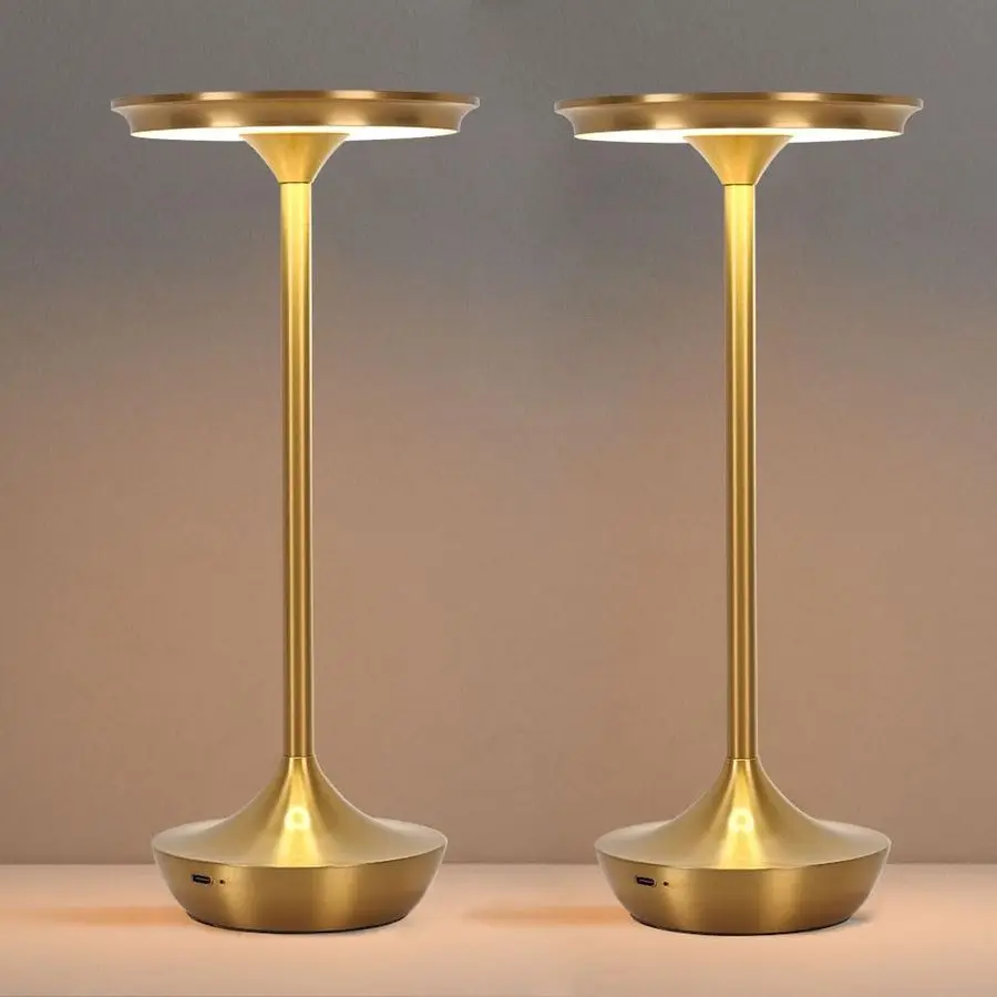 

Набор из 2 настольных ламп, портативные перезаряжаемые уличные светодиодные настольные лампы на 6000 мАч, 3 цвета, бесступенчатое затемнение, сенсорное управление, работа на батарейках, T