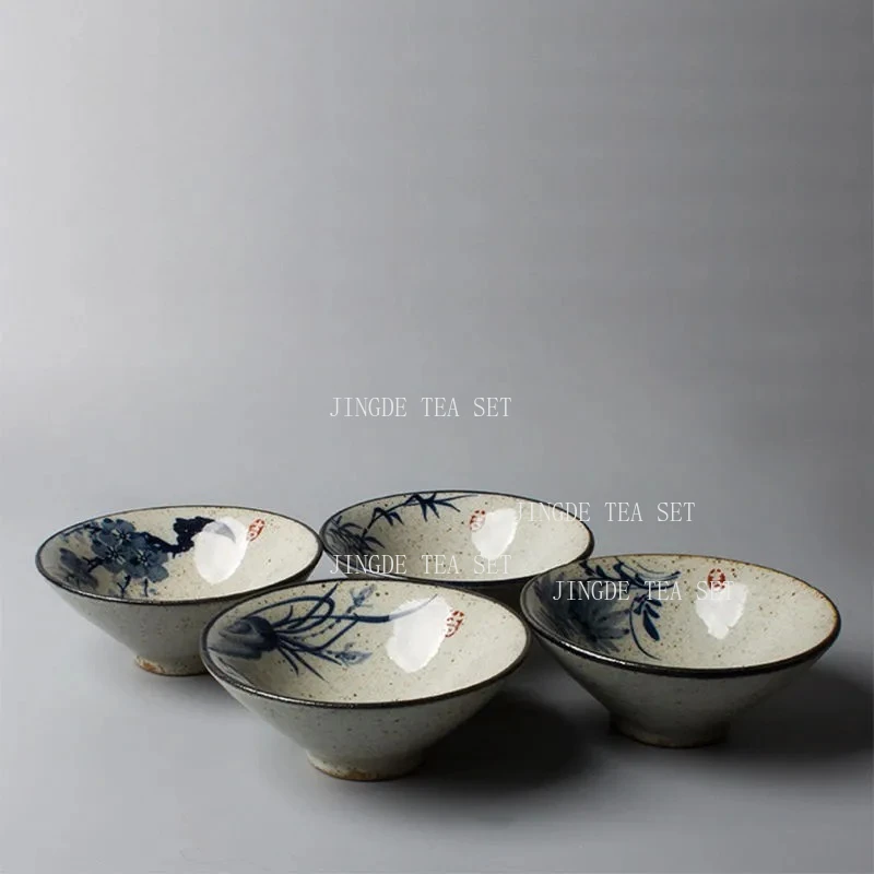 Tasses en poterie de poisson japonais peintes à la main, Vintage, ensemble de tasses à thé, chapeau, bol pointu pour cérémonie du thé, tasses à thé pour la maison, 70ml